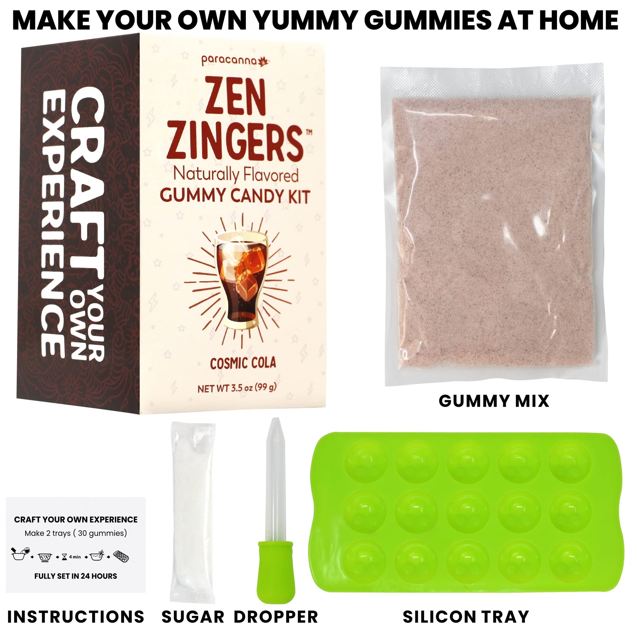 Paracanna Zen Zingers Gummy Making Kit - Gummy Candy DIY Kits - Gummy Molds, Dropper, Gummy Mix, and Gummies Finishing Sugar - Cosmic Cola