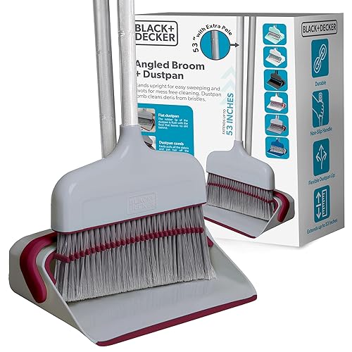 BLACK+DECKER Butler Broom & Dustpan Set - Stand-Up Design - Lightweight, Space-Saving Combo for Kitchen, Living Room, Bathroom, Lobby Floors - Home
