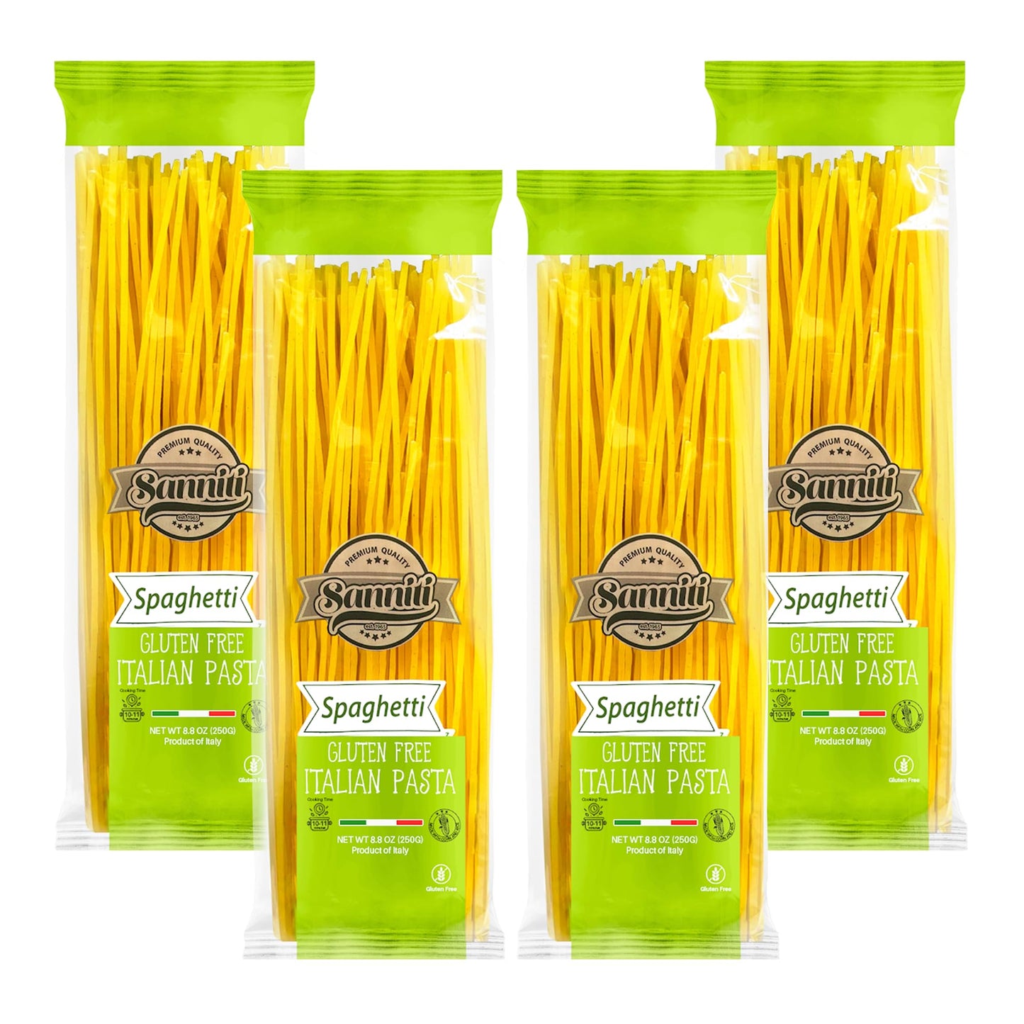 Sanniti Italian Gluten Free Spaghetti Pasta | European-Kosher | Vegan | GMO-Free | Made with Corn and Rice | Imported from Italy, 8.8 oz each [Pack