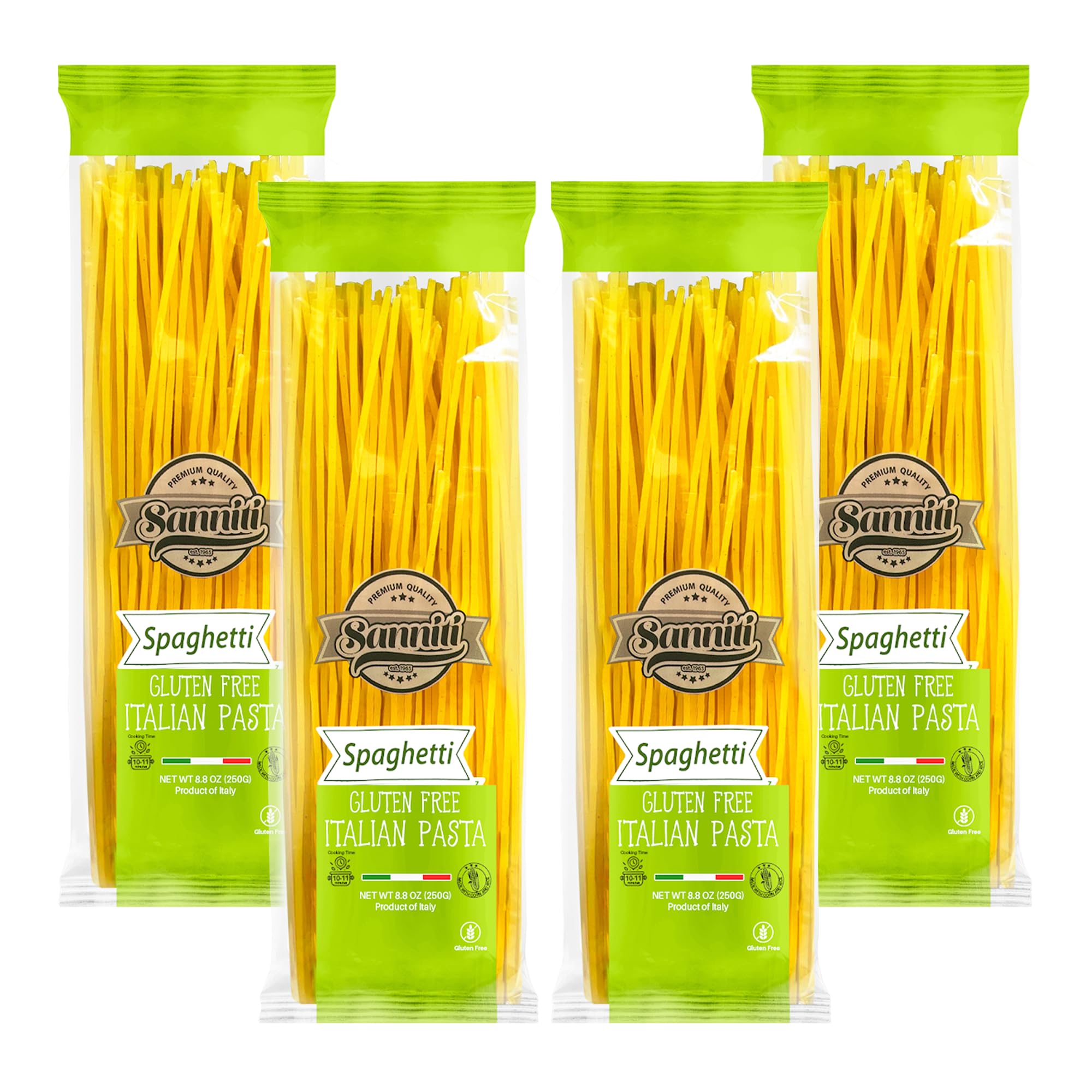 Sanniti Italian Gluten Free Spaghetti Pasta | European-Kosher | Vegan | GMO-Free | Made with Corn and Rice | Imported from Italy, 8.8 oz each [Pack