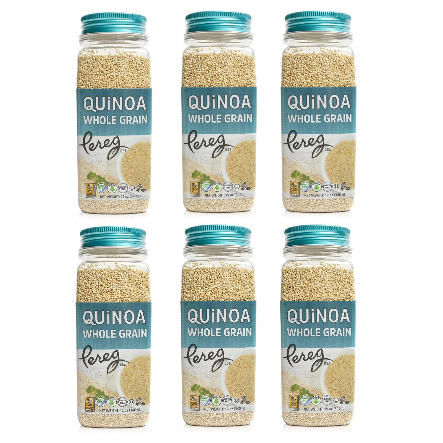 Pereg Whole Grain White Quinoa (12 oz x 6 Pack) Ancient Superfood Pre-Washed Quinoa Grains | Non-GMO, Vegan & Gluten-Free | Rice & Pasta Alternative | Rich in Protein, Fibre & Iron | Plant Protein