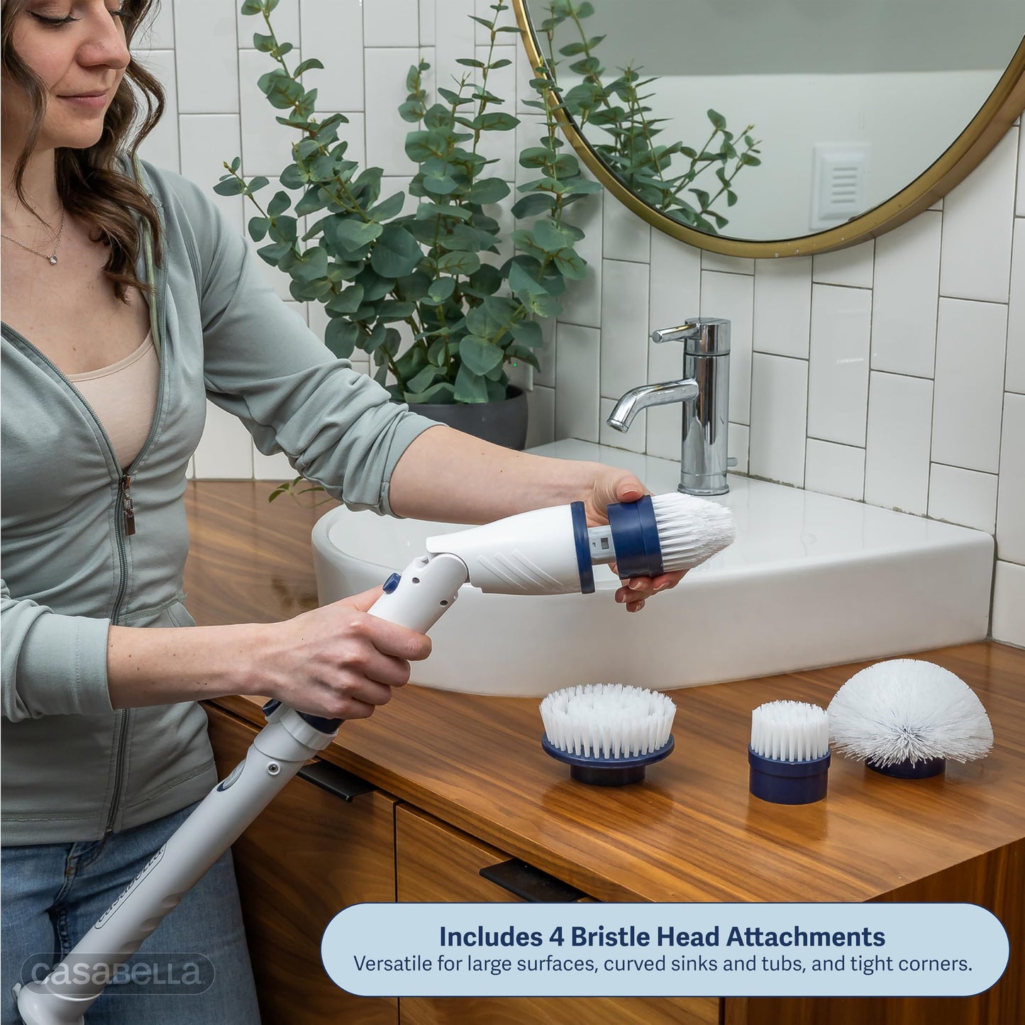 Casabella Power Spin Scrubber, Extendable to 47.5” - Cordless Electric Cleaner for Shower, Kitchen, Bathroom, Tile, Tub, Car, Deck - Rechargeable Spin