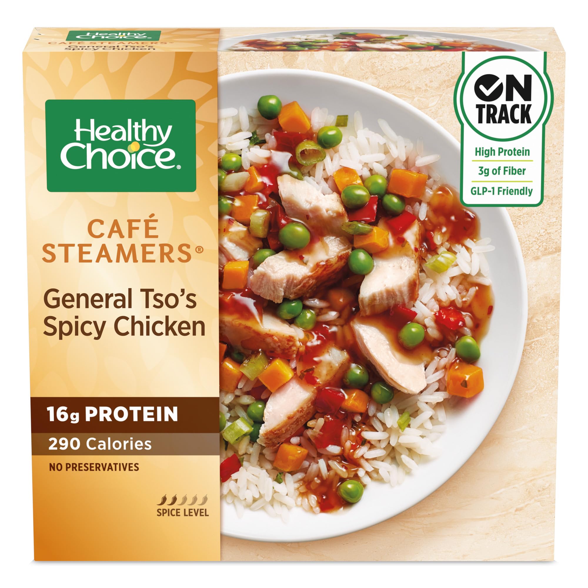 Healthy Choice Cafe Steamers General Tso's Spicy Chicken, Convenient Microwave Meal Made With No Preservatives, Frozen Meal, 10.3 OZ Bowl