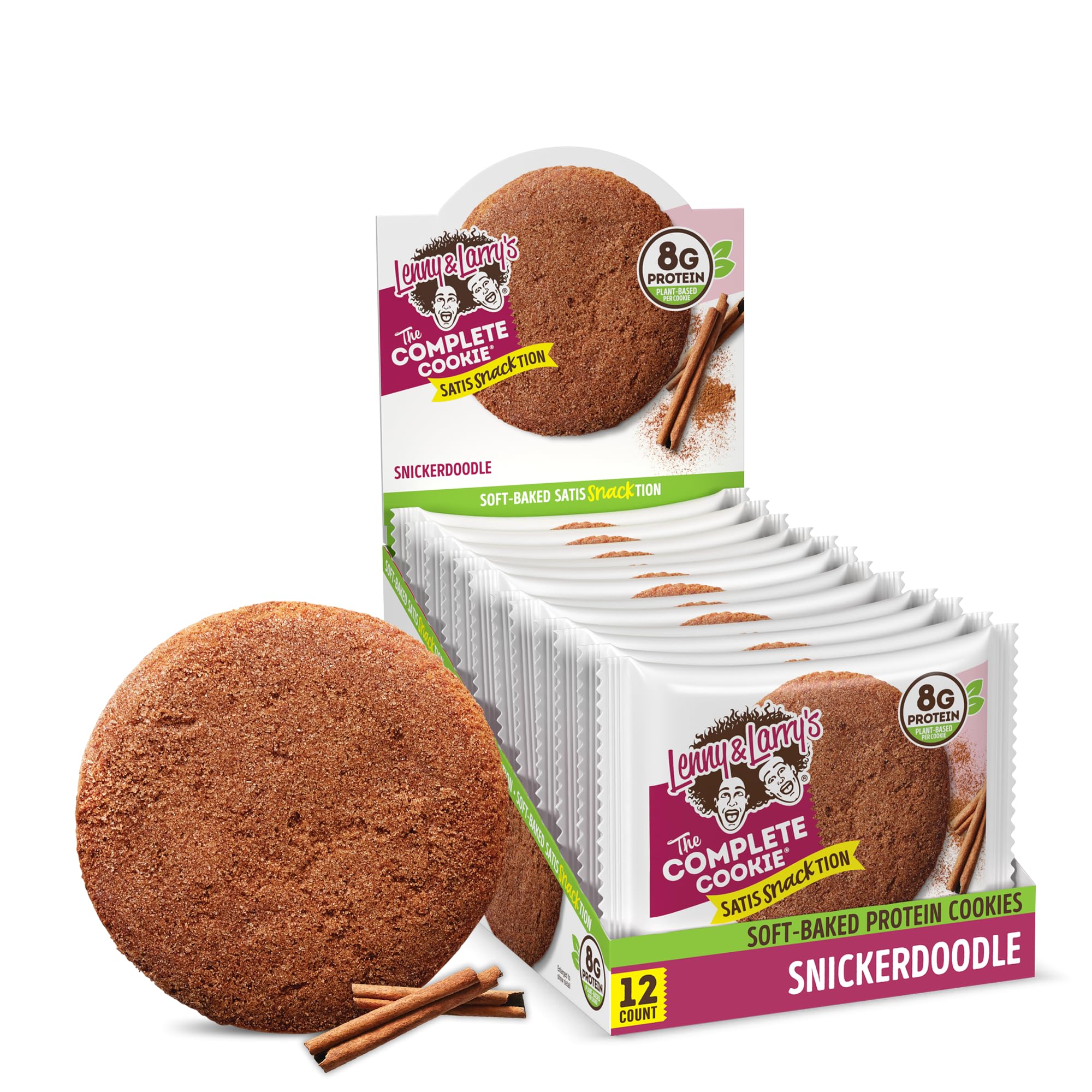 Lenny & Larry's Protein Cookie, [Snickerdoodle], Chewy Soft Baked, 8g Plant Protein, Vegan, Non-GMO, High Fiber, 2 Ounce Cookie (Pack of 12)