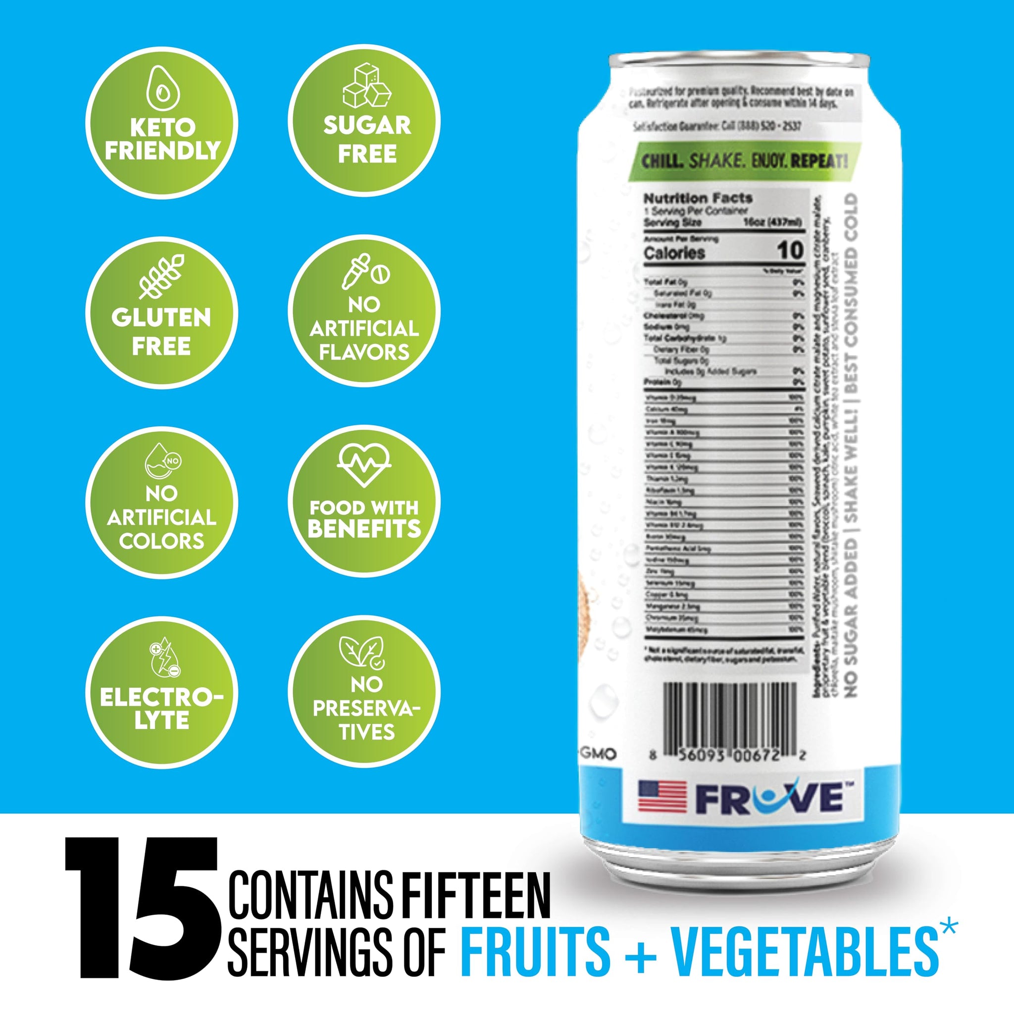 FrUve Super Water | Coco Colada Flavor | 12 16oz Cans | Healthy Drink | Zero Sugar | Low Calorie Drink | Powerful Antioxidants | Boosts Immune System