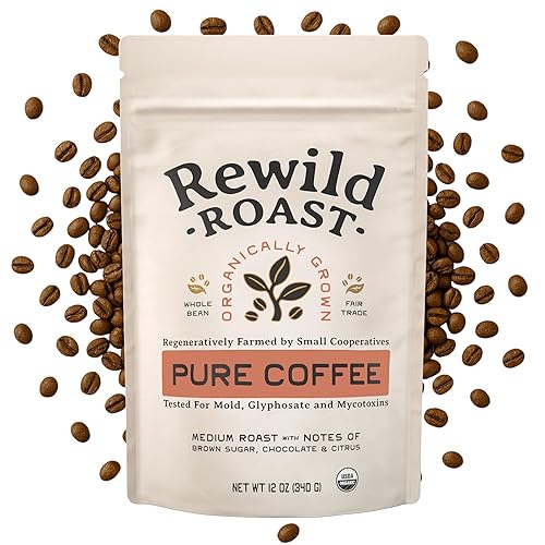 Lineage Provisions Rewild Roast Coffee - Organic Whole Coffee Beans - Arabica Medium Roast - Brown Sugar, Dark Chocolate, Toasted Walnut, Citrus