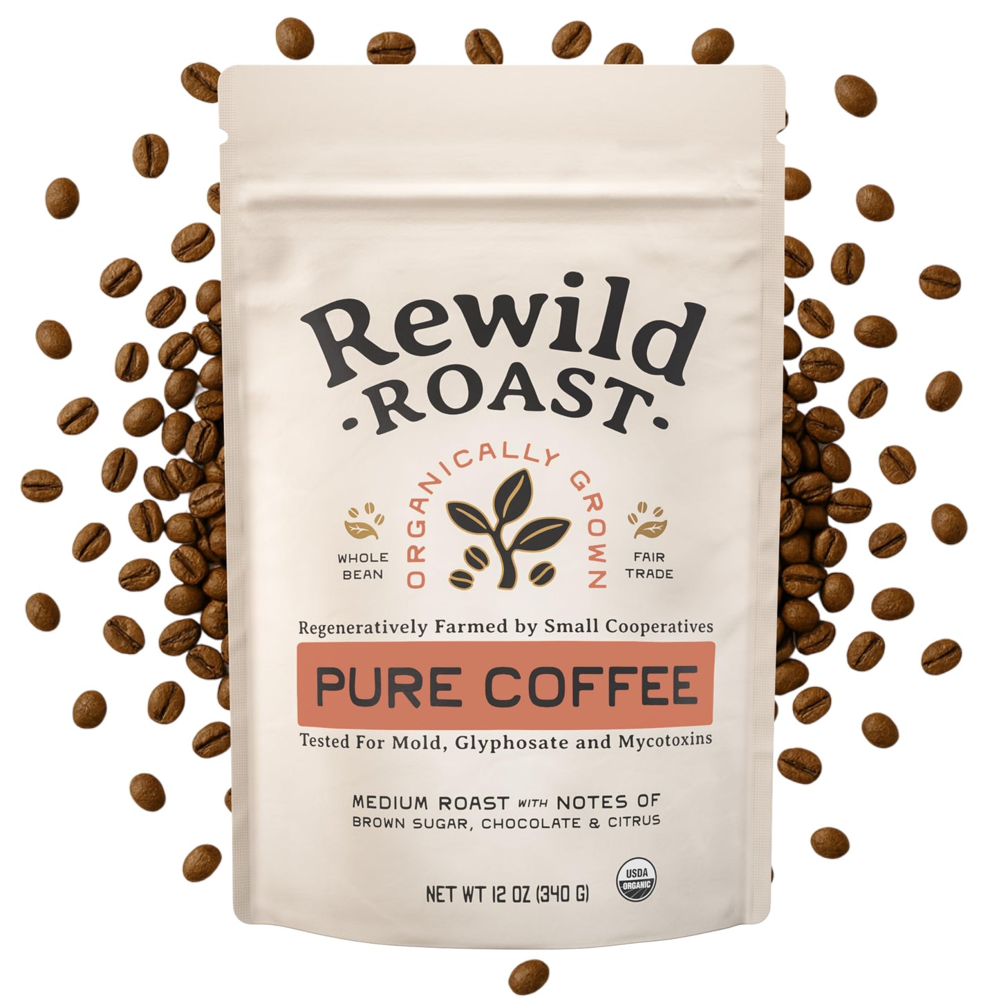 Lineage Provisions Rewild Roast Coffee - Organic Whole Coffee Beans - Arabica Medium Roast - Brown Sugar, Dark Chocolate, Toasted Walnut, Citrus