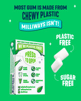 Milliways Spearmint | Plastic Free Gum | Xylitol, Aspartame-Free, Sugar-Free, Plant-Based, Natural Chewing Gum | 120 Pieces Total (12 Packs of 10