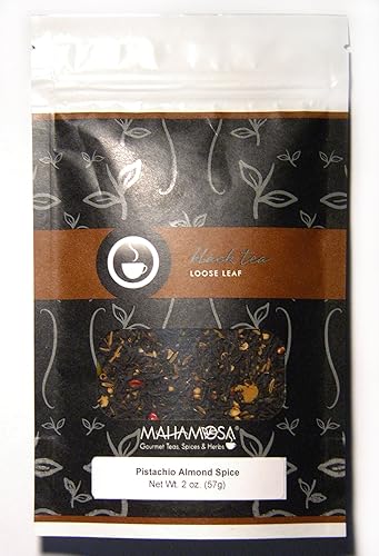 Mahamosa Pistachio Almond Spice Tea 2 oz - Loose Leaf Flavored Black Tea Blend (with pistachios, cumin, sliced almonds, coriander, pink peppercorns