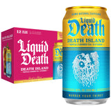 Liquid Death Iced Tea - Death Island (Tropical-Flavored Black Tea), Less Sugar*, Boost of Caffeine, B Vitamins, No Artificial Sweeteners, 12 Fl Oz