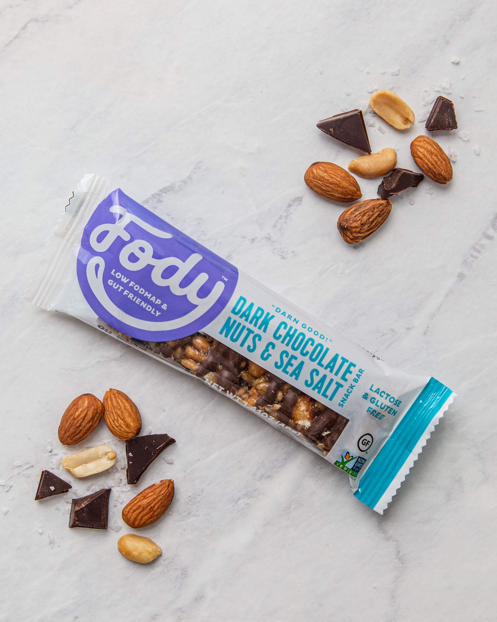 Fody Foods Snack Bars, Dark Chocolate Nuts & Sea Salt, 1.41 Oz (Pack of 6), 5g Protein, Low FODMAP, Gut & IBS Friendly, Vegan, Lactose Free, Non-GMO