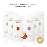 Piu Bello Espresso Coffee Pods - Variety Pack for Nespresso Original Machines - Light Roast, Dark Roast, Chocolate, Nutty, Caramel - Kosher, Rich