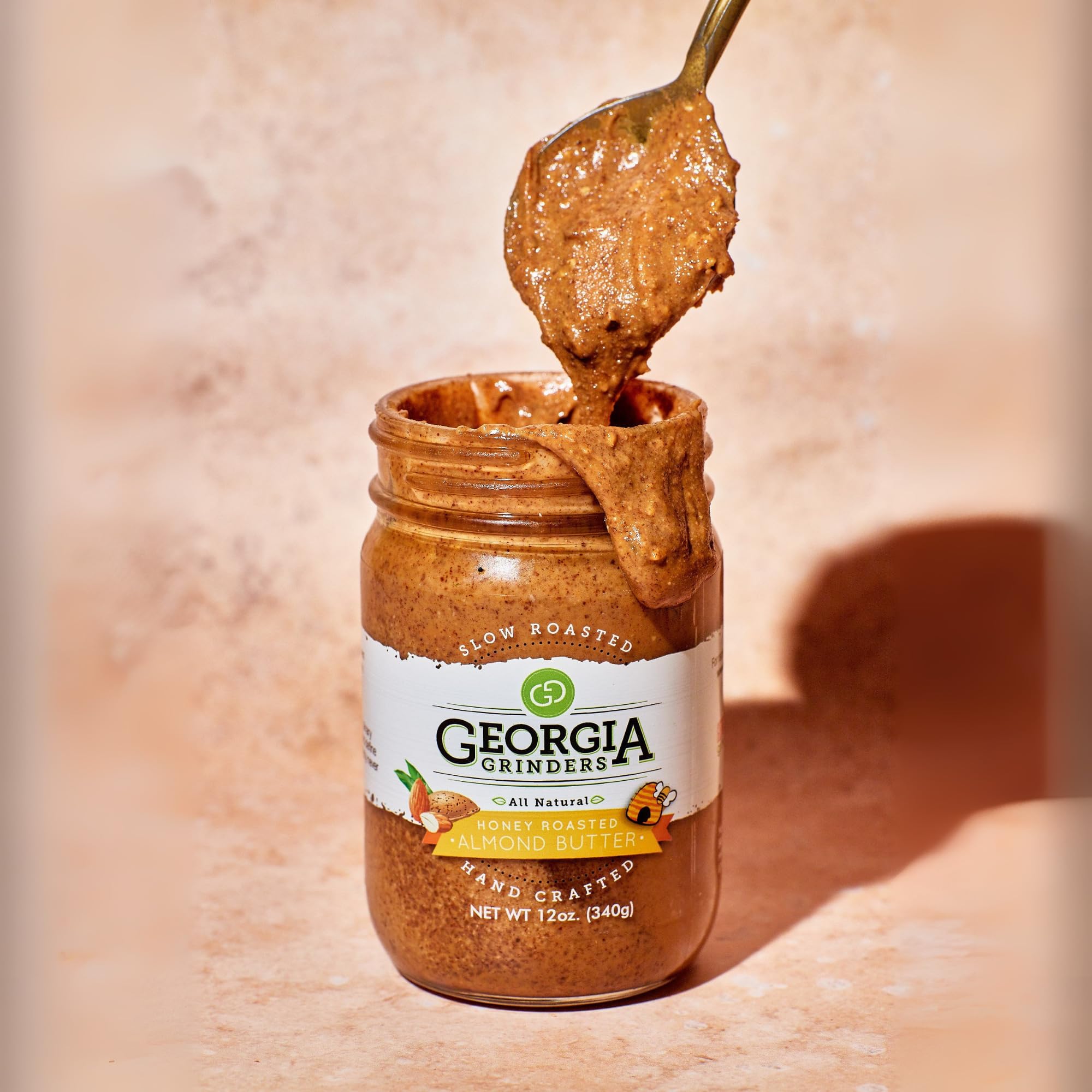 Georgia Grinders Honey Roasted Almond Creamy Gourmet Nut Butter Spread, Non-GMO, Gluten Free, No Palm Oil, No Added Sugar, Vegan Friendly, 12 Ounce (1