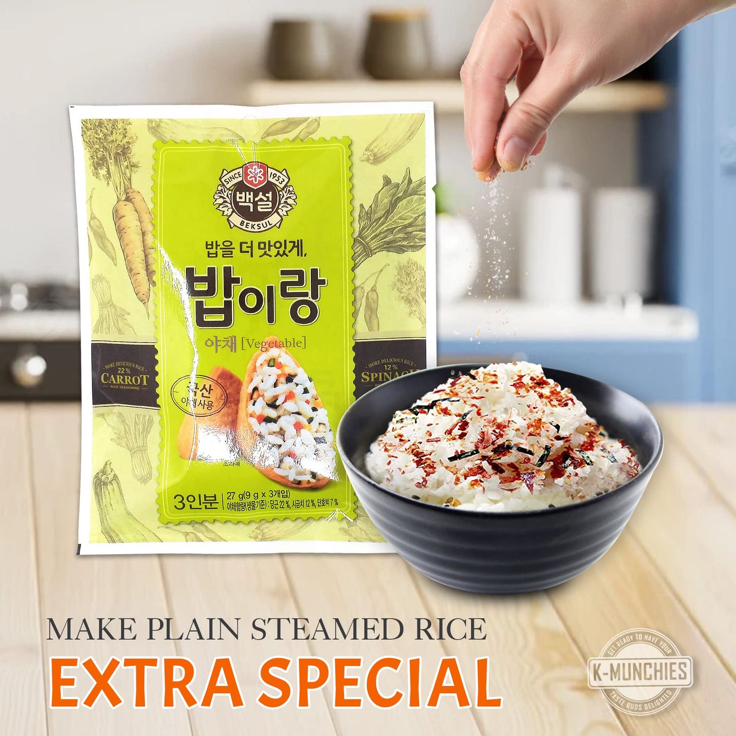 K-Munchies CJ Beksul Furikake Seasoning - 3 Packs x 0.85 Oz Rice Seasoning - Vegetable Flavor Sesame and Nori Furikake Seasoning - Sushi, Onigiri
