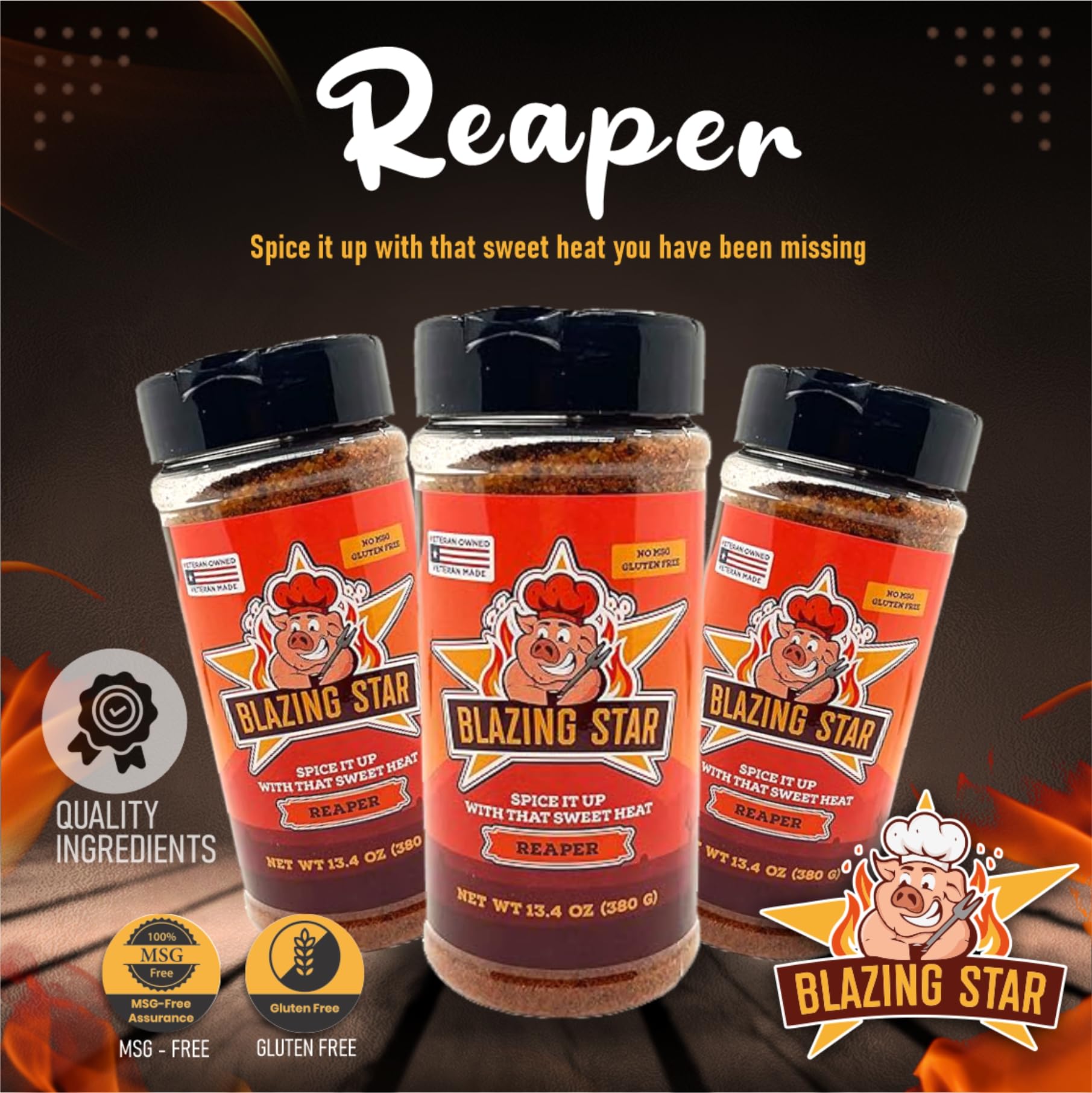 Blazing Star Reaper Rub - Balanced Sweet Heat Seasoning with Carolina Reaper Peppers - Perfect BBQ Rub for Ribs, Wings, Chicken, Pork, and Even Fruit