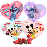 Disney Mickey, Minnie and Stitch Mini Heart Boxes with Chocolatey Candies, Valentines Candy Gift Set, 1.6 Ounces Each, Pack of 4
