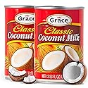 Grace Classic Coconut Milk Unsweetened - 13.5oz (2 Pack) Original Coconut Milk Canned, Shelf-Stable, Authentic Caribbean Taste, Perfect Add to Cereal, Smoothies, Desserts - Leche de Coco Organica Grace