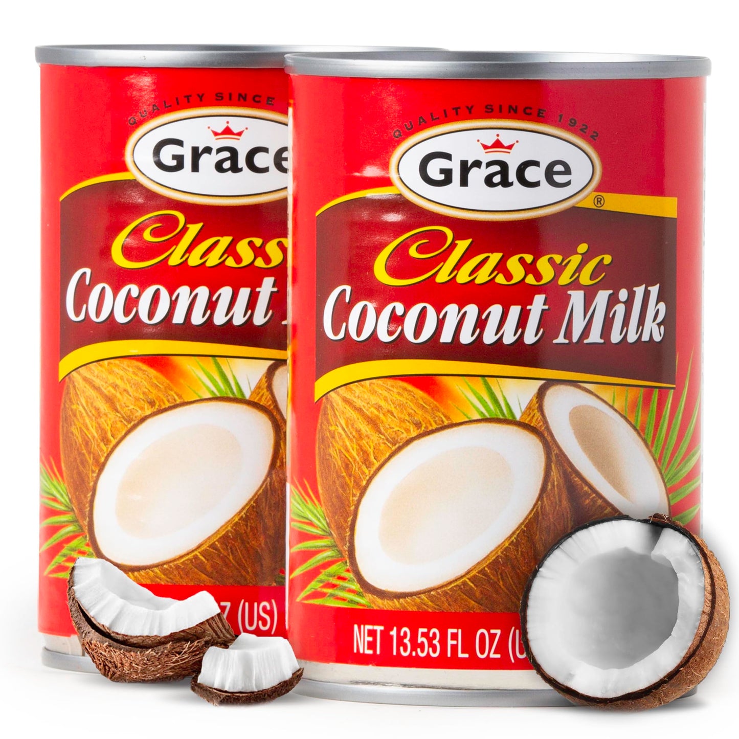 Grace Classic Coconut Milk Unsweetened - 13.5oz (2 Pack) Original Coconut Milk Canned, Shelf-Stable, Authentic Caribbean Taste, Perfect Add to Cereal, Smoothies, Desserts - Leche de Coco Organica Grace