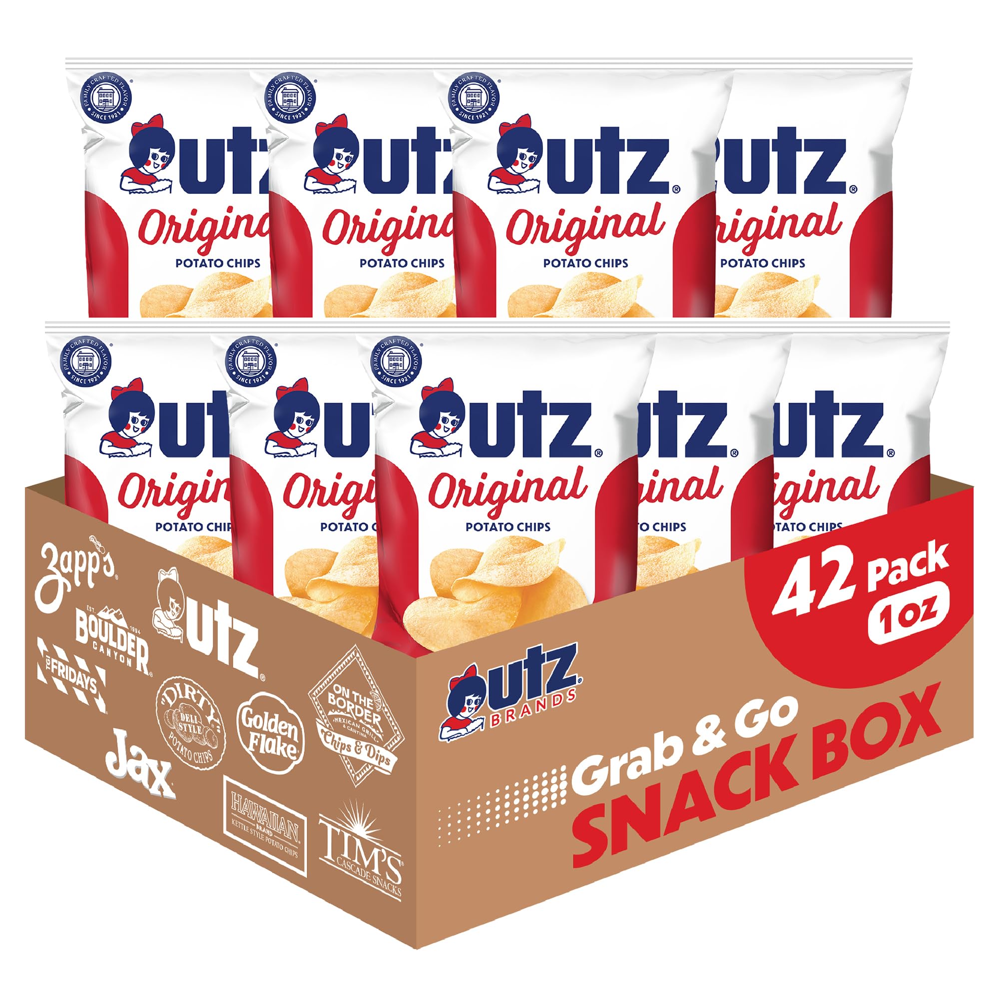 Utz Original 1 Oz Bags, 42 Count Crispy Potato Chips Made from Fresh Potatoes, Crunchy Individual Snacks to Go, Cholesterol Free, Trans-Fat Free