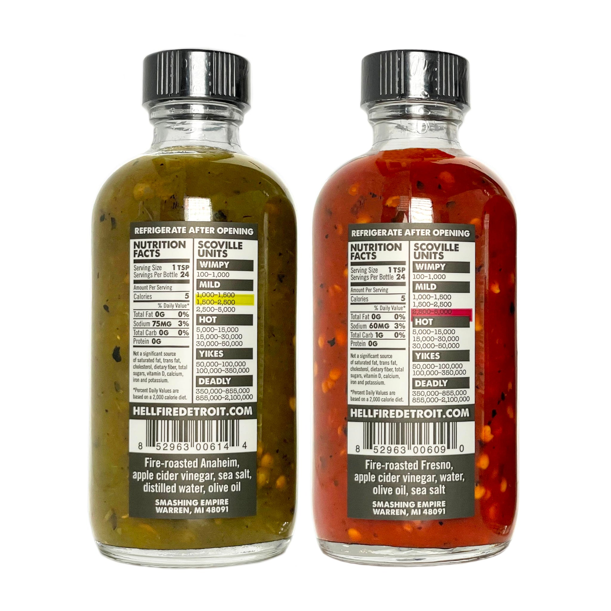 Hell Fire Detroit Hot Box #3 Gift Box (Mild & Medium), Crafted with Fresh, Fire-Roasted Anaheim and Fresno Chile Peppers, All-Natural, Vegan