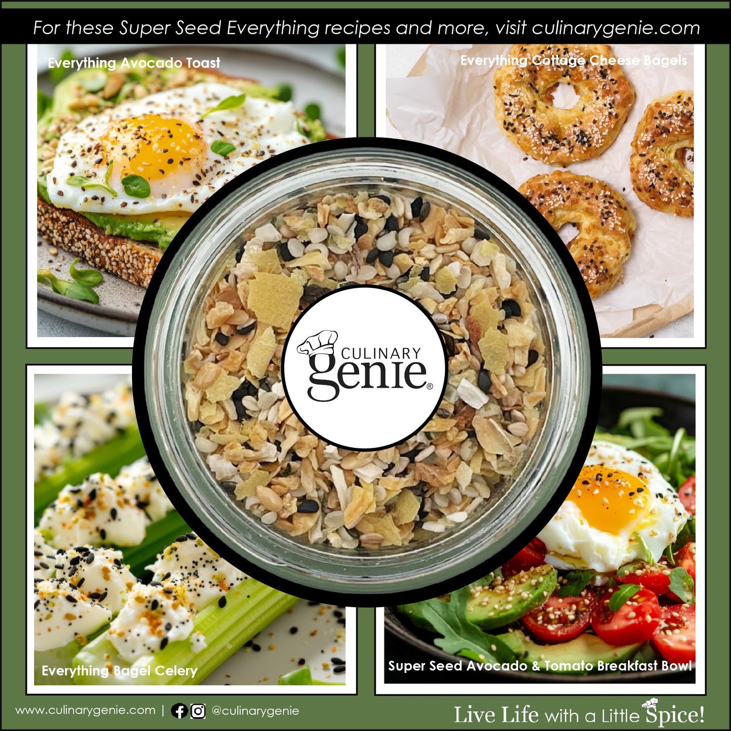 Culinary Genie Salt-Free Super Seed Everything Seasoning Blend - Everything Bagel Style with Seeds & Nutritional Yeast, No Salt Added