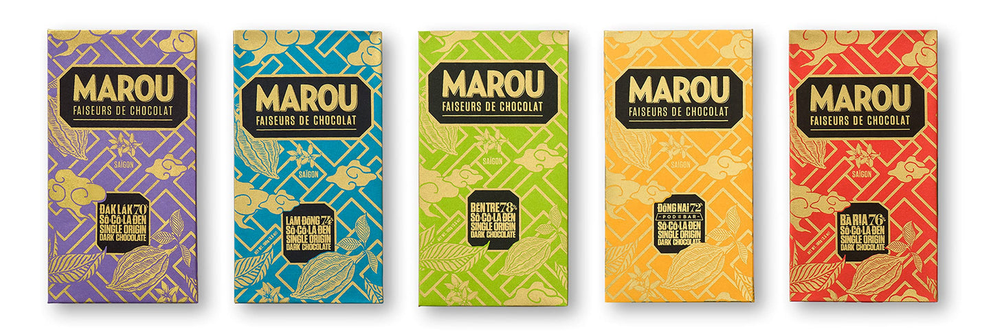 Marou Origins 5 Pack Full Size Bars | Five Vietnam Single Origin Bars, Dairy Free, Gluten Free, Soy Free | 5 x 80g
