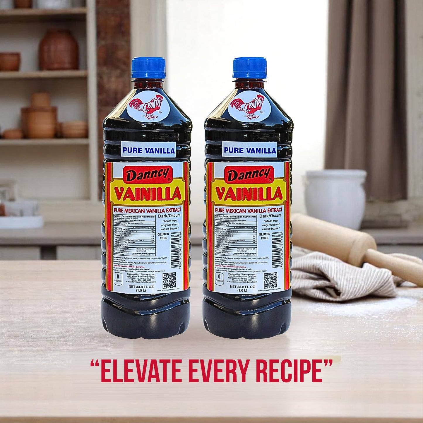 Danncy Vanilla Dark 33.8 fl oz (1L) 2 Pack Authentic Mexican Vanilla Extract