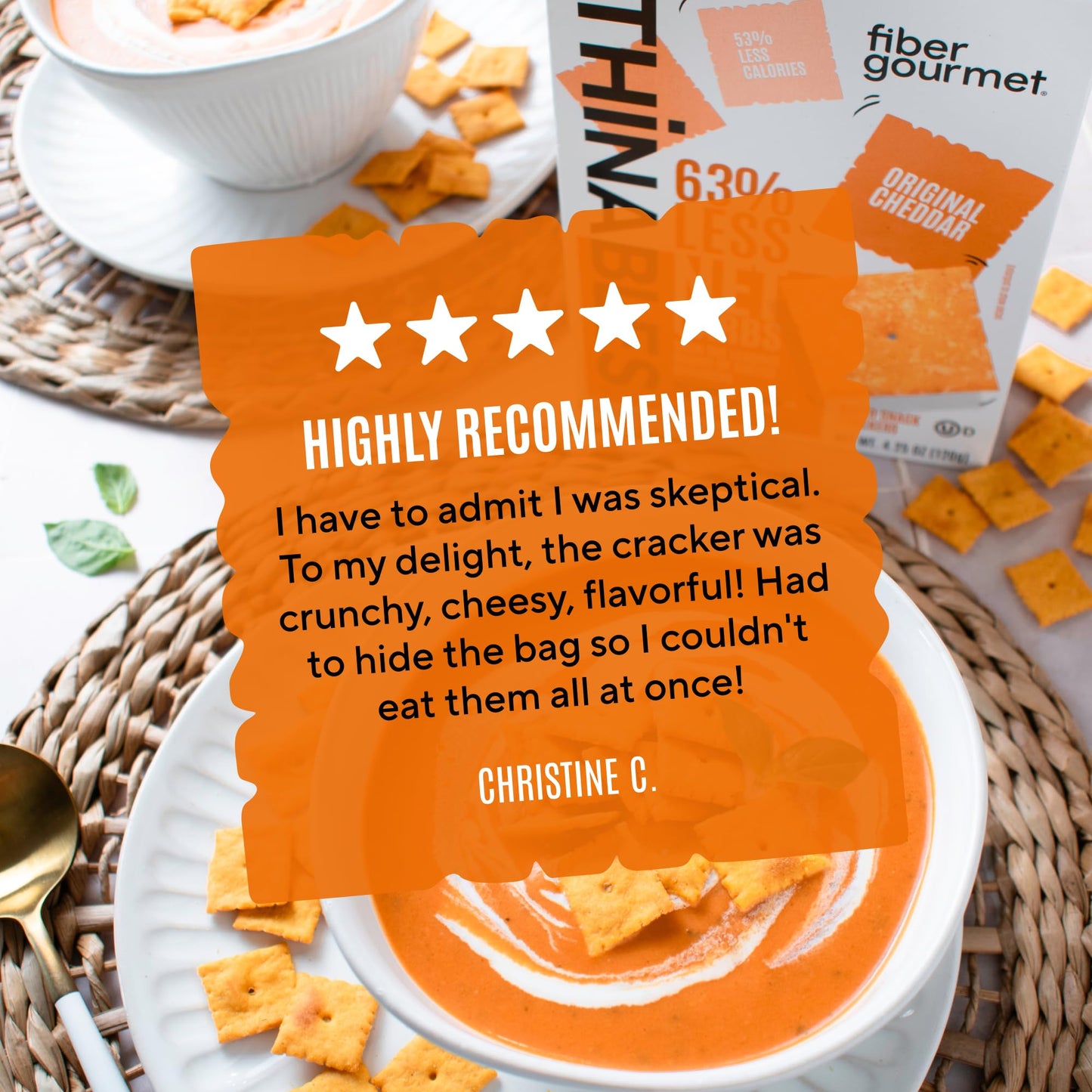 Fiber Gourmet Thinables Baked Cheese Crackers Healthy Low Net Carb Keto - Real Cheddar, High Fiber, 70 Calories, 6g Net Carbs, 13g Fiber, 5g Protein
