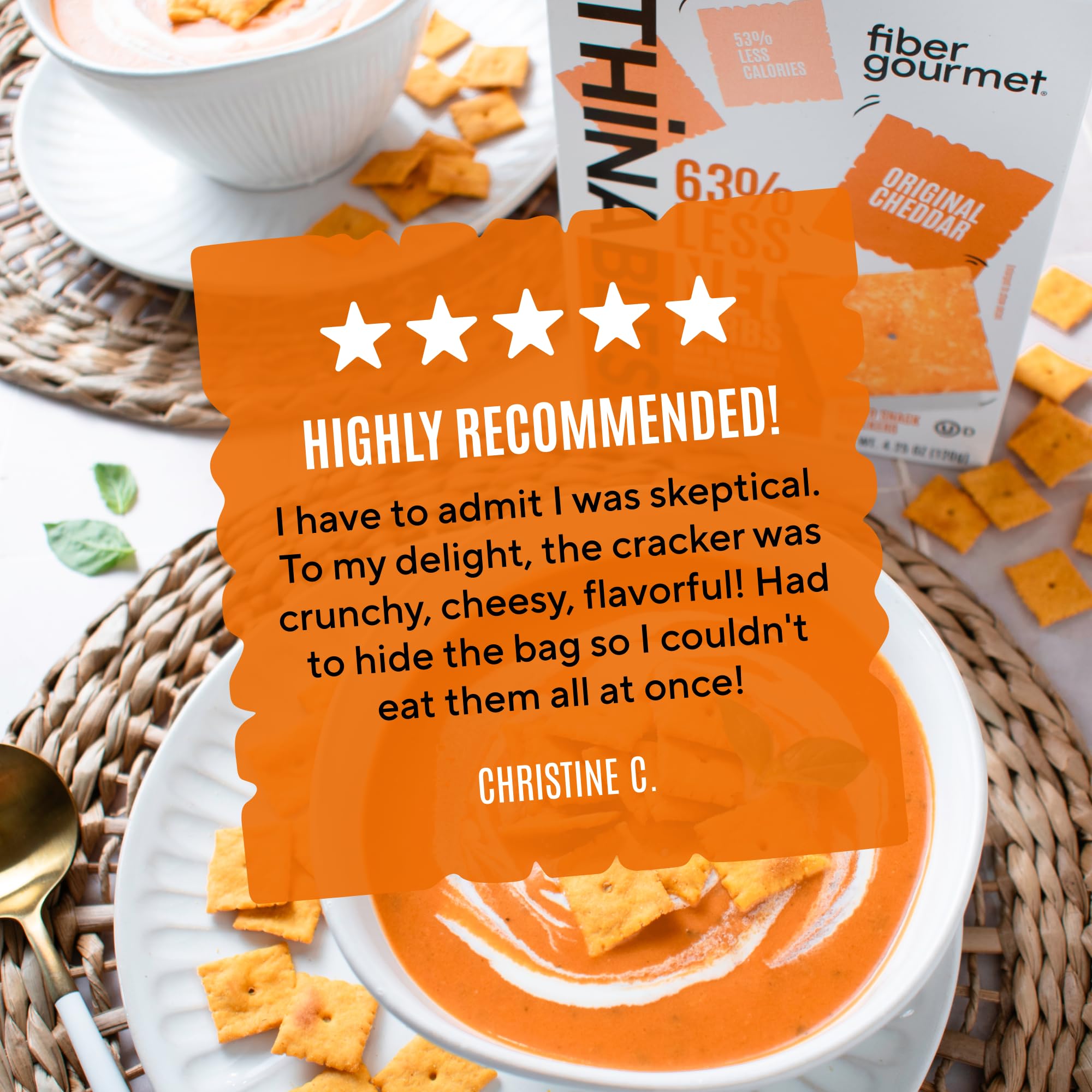 Fiber Gourmet Thinables Baked Cheese Crackers Healthy Low Net Carb Keto - Real Cheddar, High Fiber, 70 Calories, 6g Net Carbs, 13g Fiber, 5g Protein
