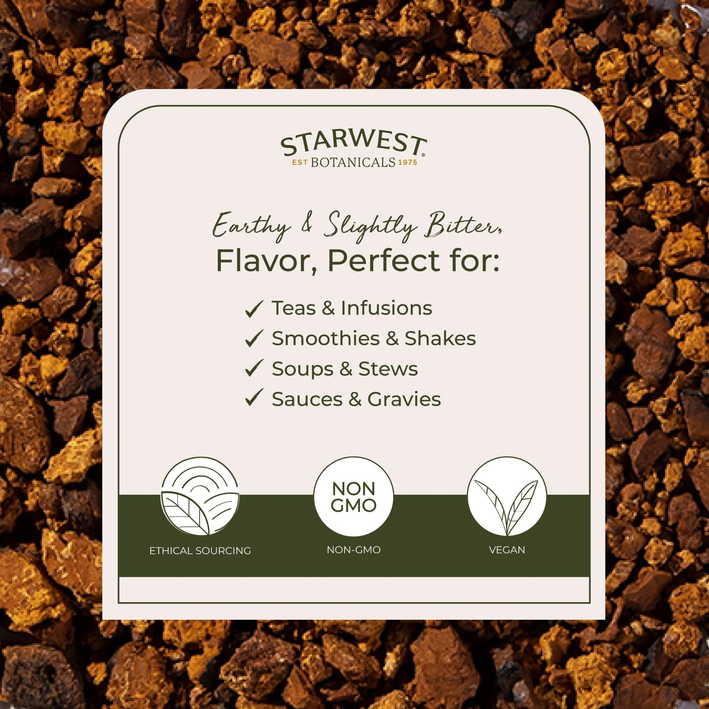 Starwest Botanicals Organic Dried Chaga Mushrooms - Cut and Sifted Chaga for Tea, Soups, Stews, Shakes, & More, Natural Earthy Flavor, Non GMO - Bulk