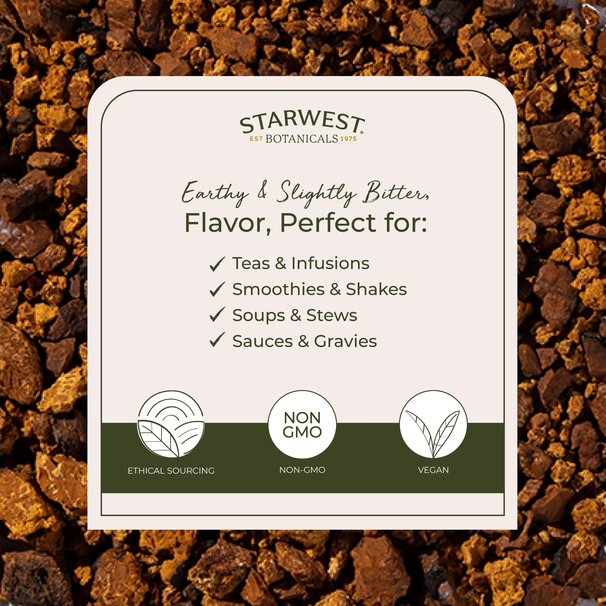 Starwest Botanicals Organic Dried Chaga Mushrooms - Cut and Sifted Chaga for Tea, Soups, Stews, Shakes, & More, Natural Earthy Flavor, Non GMO - Bulk
