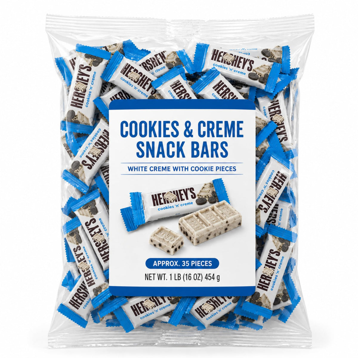 Cookies ‘n’ Creme Snack Size Candy Bars - White Creme with Crunchy Cookie Pieces - Individually Wrapped Mini Candy Bars