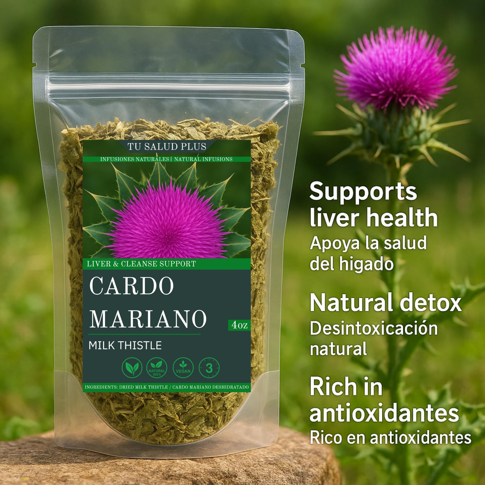 Tu Salud Plus 4oz Milk Thistle Liver Detox Supplement - Cardo Mariano Extract for Liver Cleanse, Supports Healthy Liver Function and Detoxification