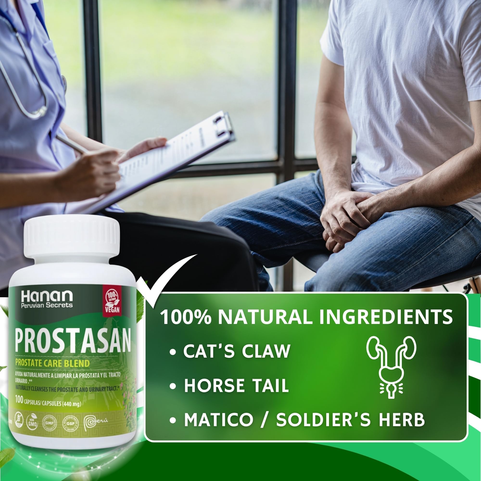Hanan Prostate Supplements for Men 100 Capsules - Prostasan Blended with Annatto, Humanpinta, Cat's Claw, Horsetail and Soldier's Herb - Prostate