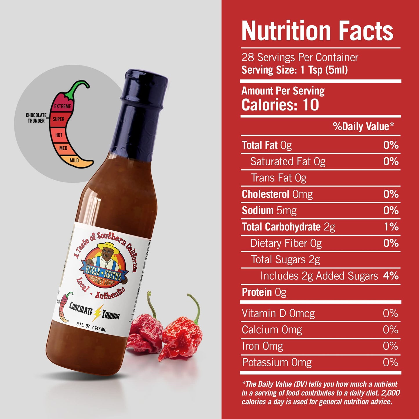 Uncle Keith’s - Chocolate Thunder Gourmet Chili Hot Sauce, Chocolate Trinidad Scorpion Hot Peppers, 1.2 Scoville Units of Super Hot Sauce, Exotic