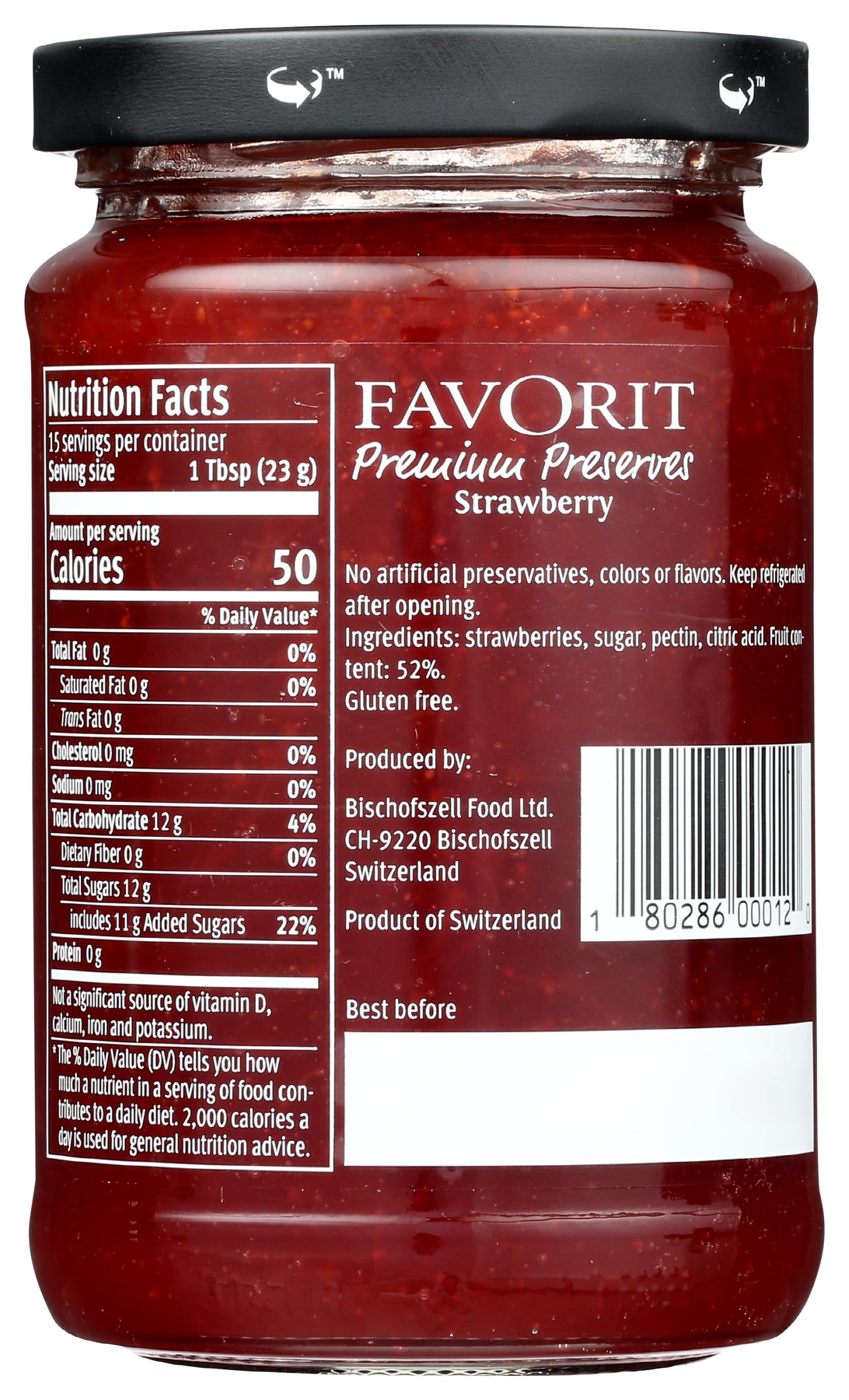 Favorit Preserve Strawberry, 12.3 oz