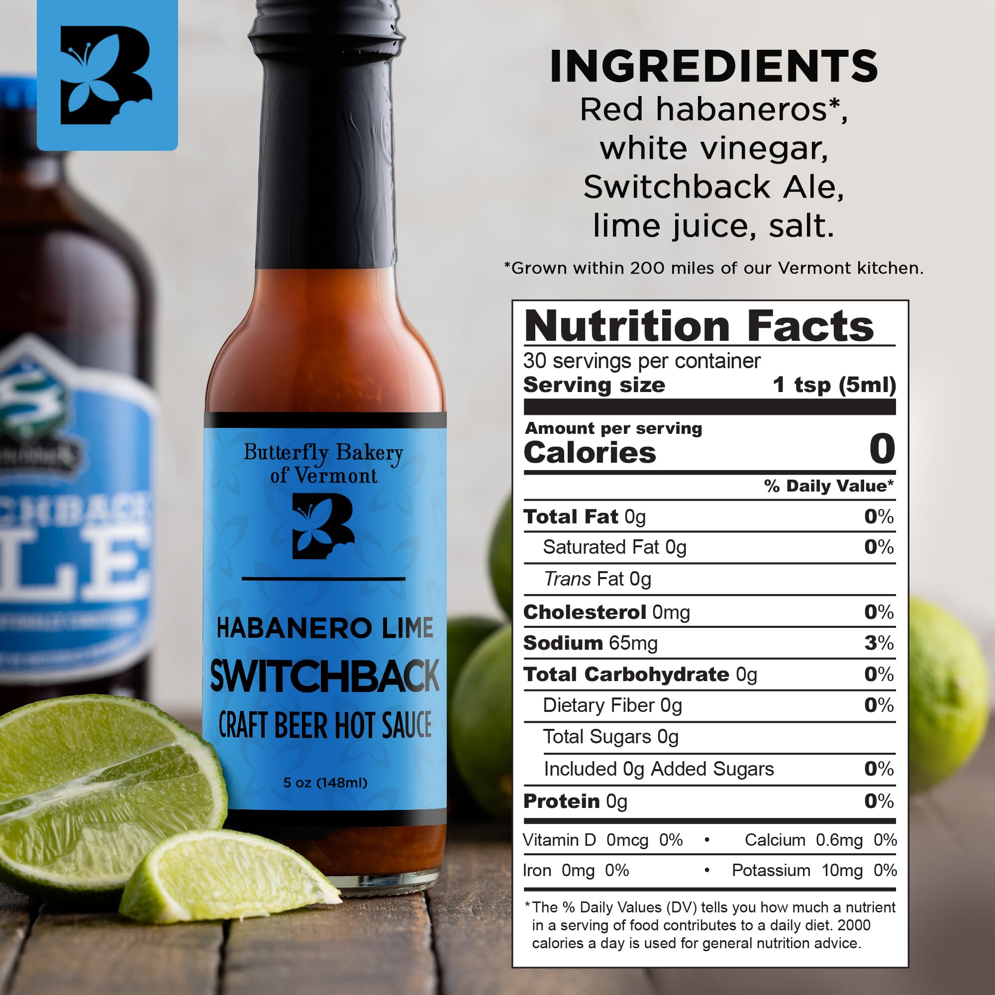 Butterfly Bakery of Vermont Habanero Lime Craft Beer Hot Sauce, 5 fl oz
