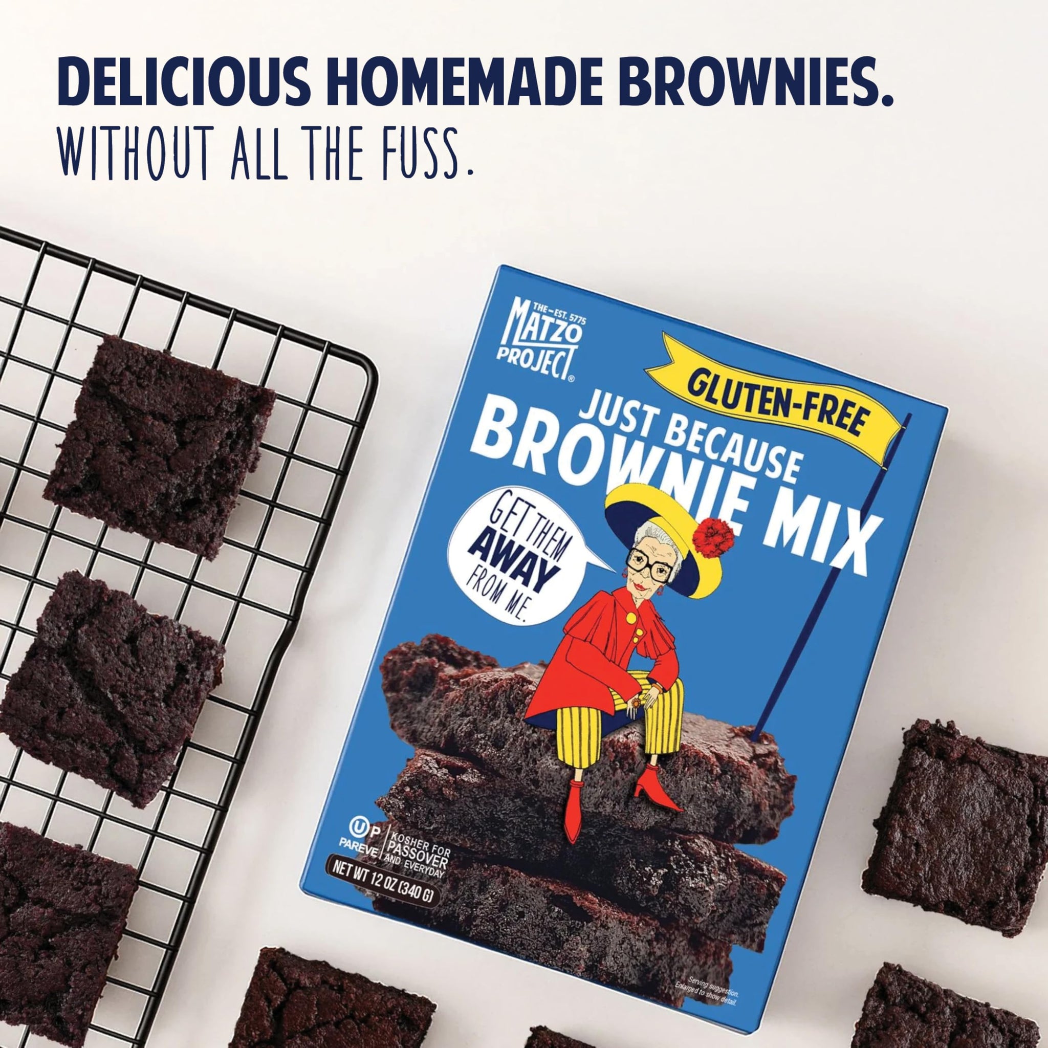 The Matzo Project Just Because Fudge Brownie Mix, 12oz Box (2 Pack) Gluten-Free, Kosher for Passover, Rich and Fudgy, Easy to Bake, Just Add Eggs and Oil, One Bowl