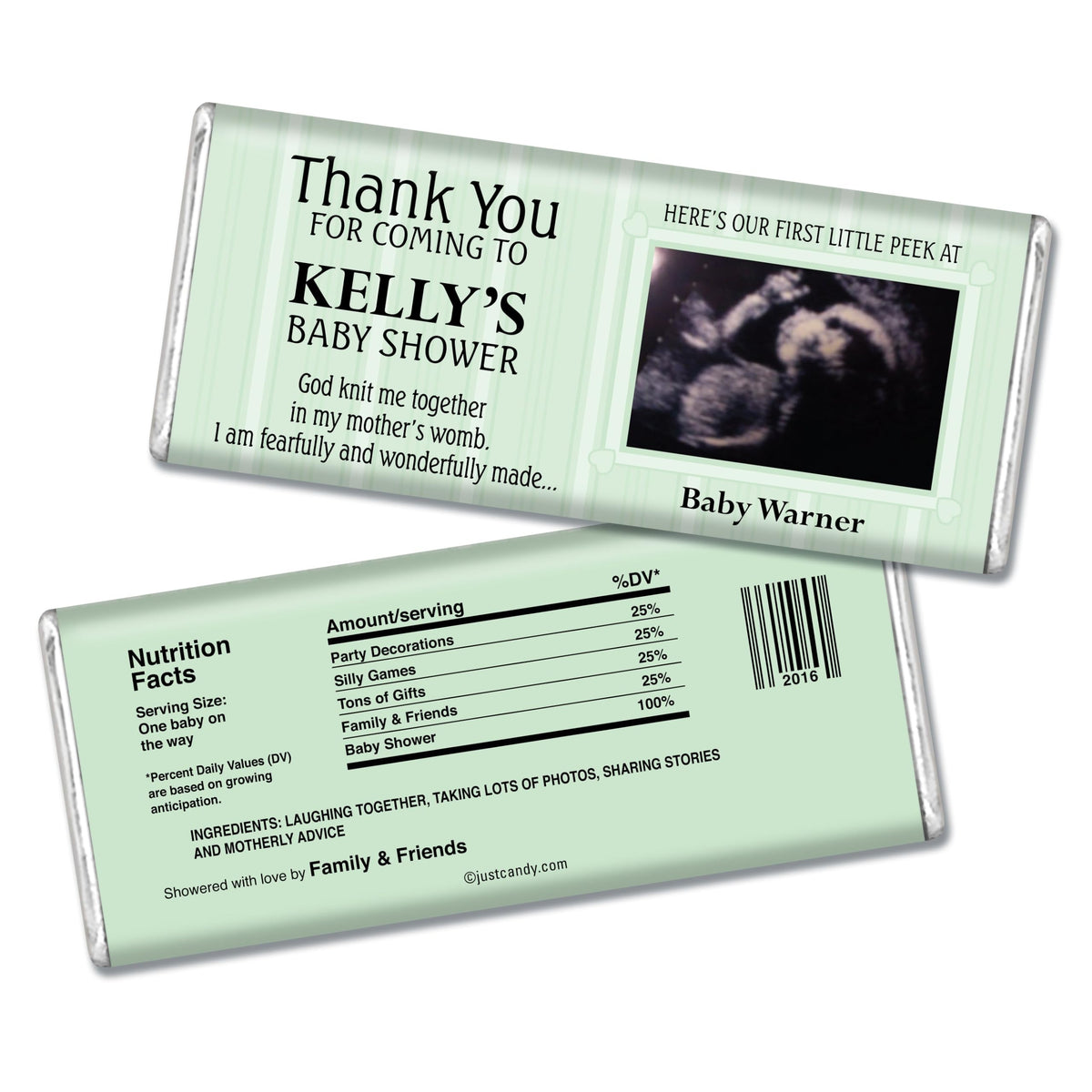 25pk Baby Shower Custom Sonogram Photo Chocolate Bar Wrappers - Seafoam