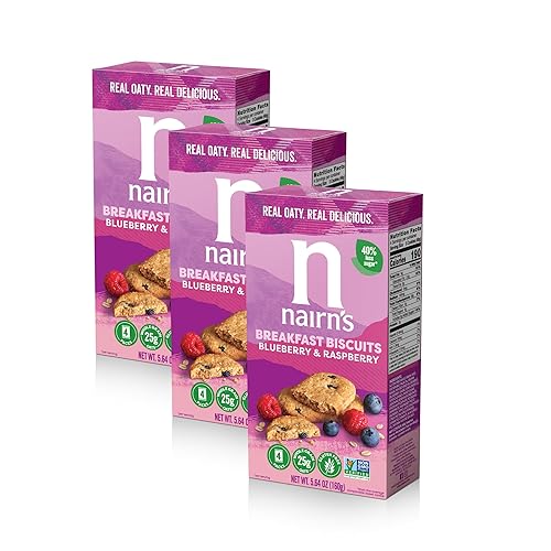 Nairn's Gluten-Free Blueberry and Raspberry Breakfast Biscuits - Healthy, Tasty, High Fiber, Non-GMO, No Artificial Colors, Flavors, or Preservatives