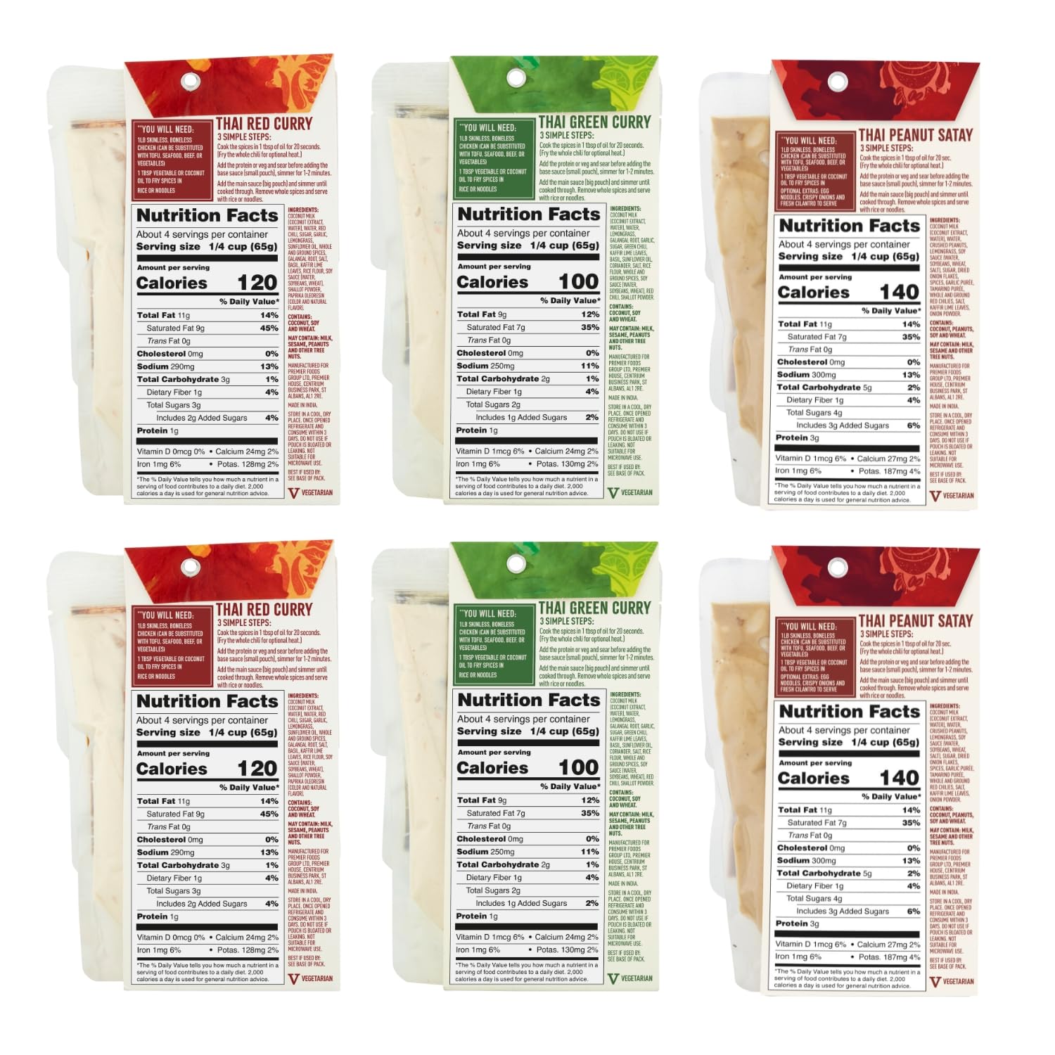 Spice Tailor 3 Simple Steps Restaurant Quality Meals in Minutes Kits Ready in 10 Minutes (6 Pack, Thai Curry Variety)