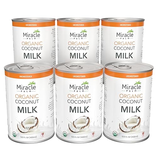Miracle Palm Organic Coconut Milk Unsweetened - No Gums or Preservatives, Vegan, Dairy Free, Gluten Free, 13.5 Fl Oz Cans (Pack of 6)