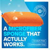 SCRUBIT Reusable Sponges for Dishes - 12 Pack Microfiber Sponges Kitchen Dish Scrubber, Machine Washable & Non-Scratch Scrubbers (Orange)