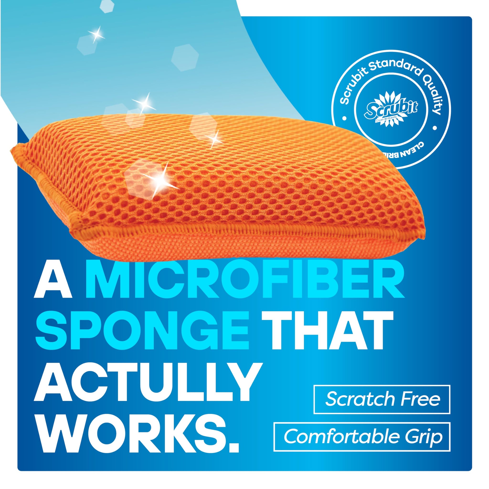 SCRUBIT Reusable Sponges for Dishes - 12 Pack Microfiber Sponges Kitchen Dish Scrubber, Machine Washable & Non-Scratch Scrubbers (Orange)