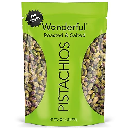 Wonderful Pistachios No Shells, Roasted & Salted Nuts, 24 Ounce Resealable Bag, Protein Snacks, Gluten Free, Healthy Snack