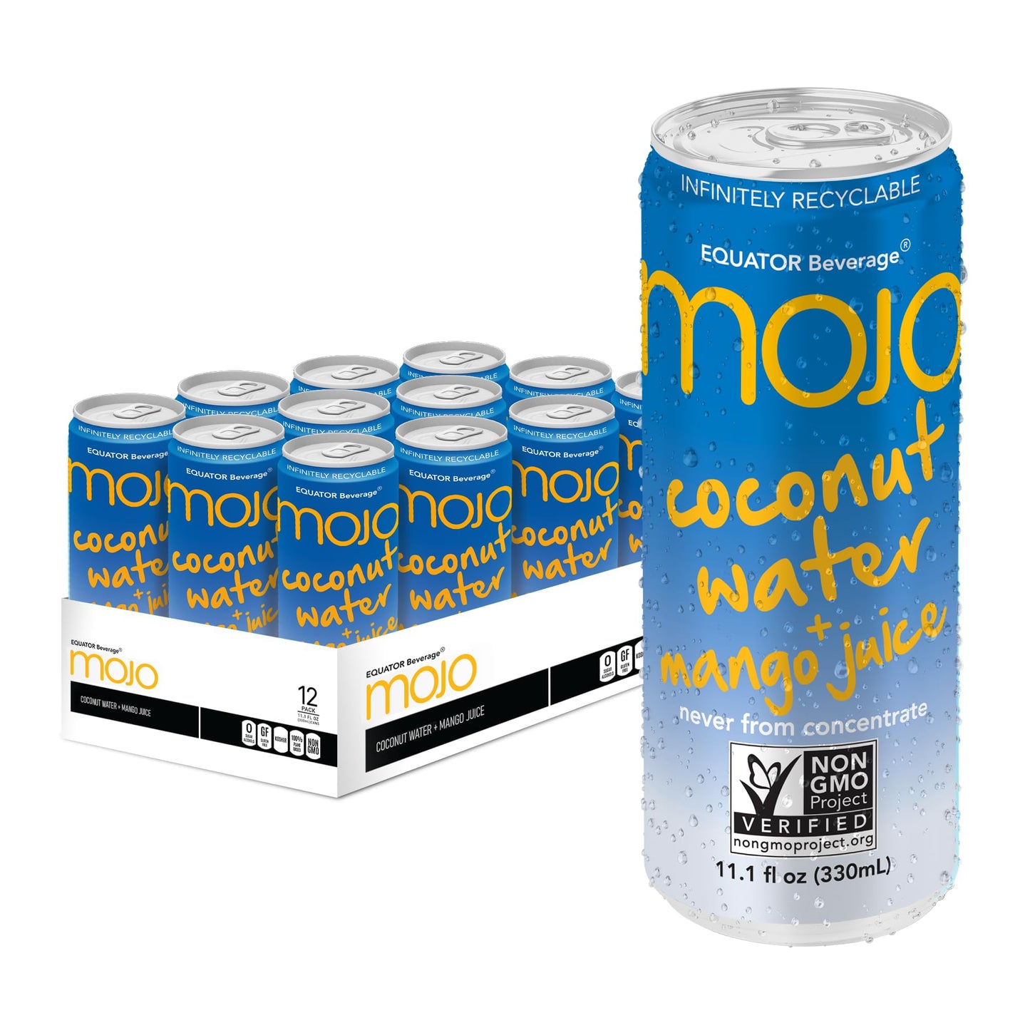 MOJO Coconut Water + Mango Juice | Hydration Drink & Sports Drink | Electrolytes Beverage | Vitamin B & C | Hydration Drink for Skin & Body | 11.1 Oz