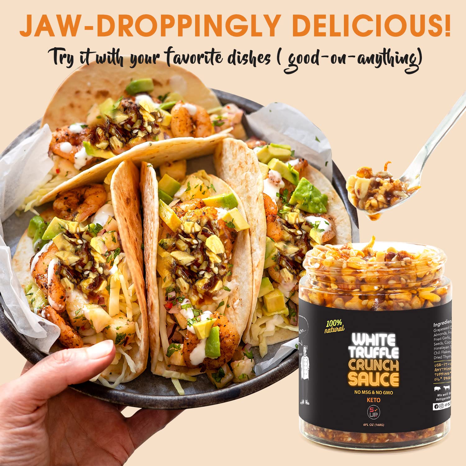 SAUCE UP Trio-Nut Crunch Sauce with White Truffle | Crunchy Roasted Almonds, Peanuts & Sunflower Seeds | Nutty, Bold & Umami-Rich Truffle Flavor |