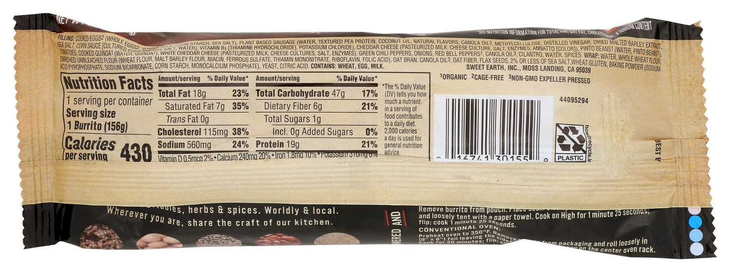 Sweet Earth Protein Lover's Vegetarian Breakfast Burrito, Frozen Burrito, 5.5 Oz
