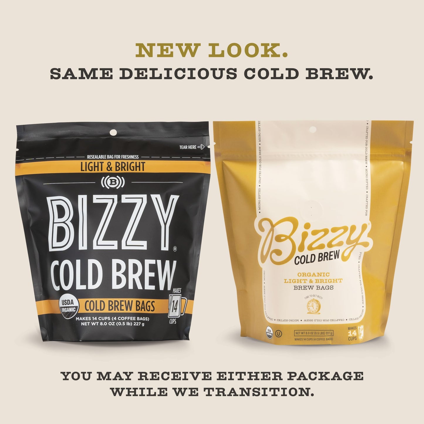 Bizzy Organic Cold Brew Coffee | Light & Bright Blend | Coarse Ground Coffee | Light Roast | Micro Sifted | Specialty Grade | 100% Arabica | Brew Bags