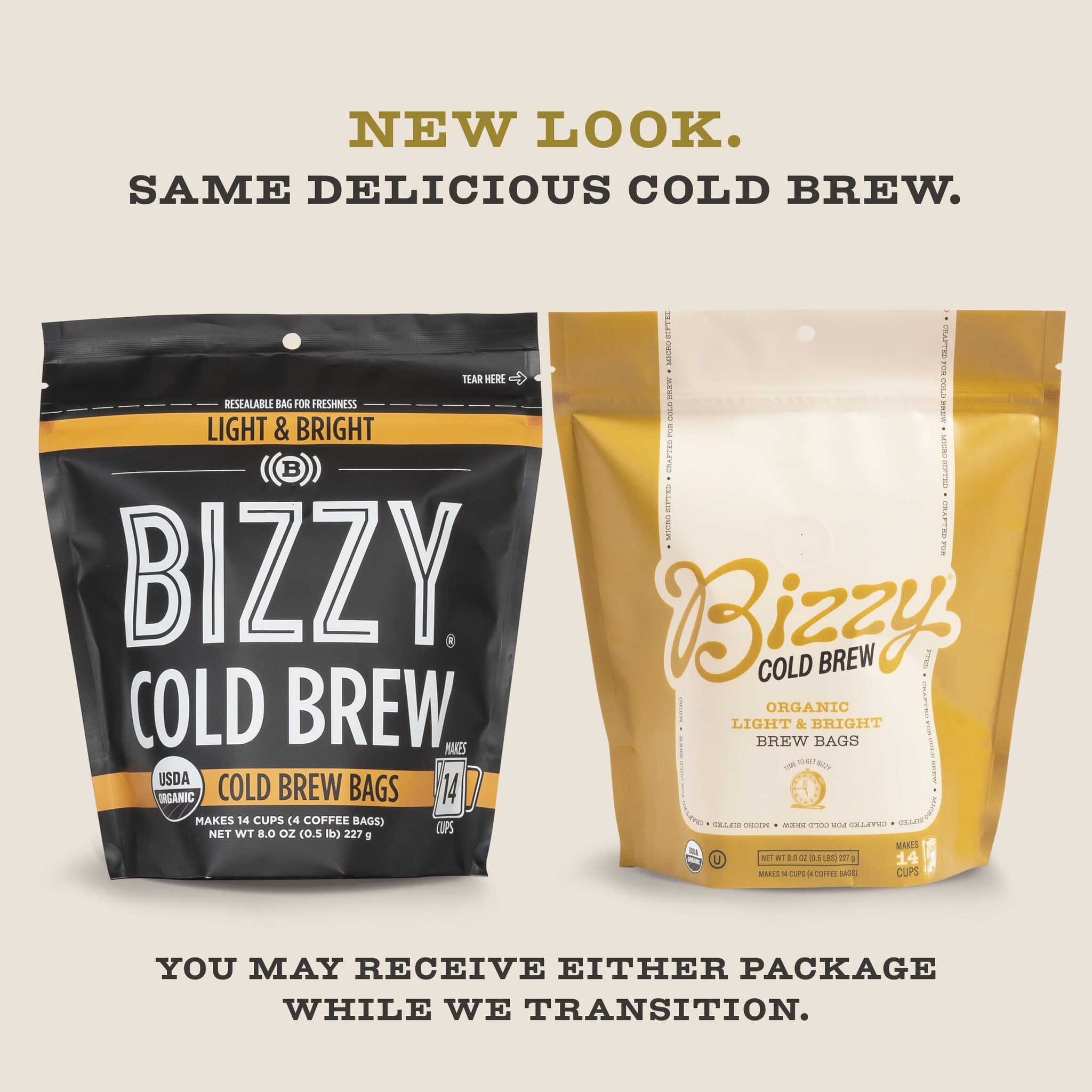 Bizzy Organic Cold Brew Coffee | Light & Bright Blend | Coarse Ground Coffee | Light Roast | Micro Sifted | Specialty Grade | 100% Arabica | Brew Bags